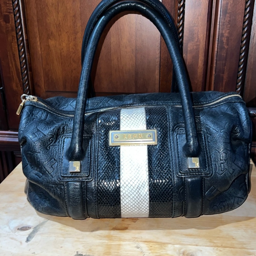 L.A.M.B.  Black Leather and black and cream  purse Gwen stefani